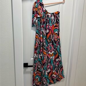 Boutique ikat tie one shoulder dress size S